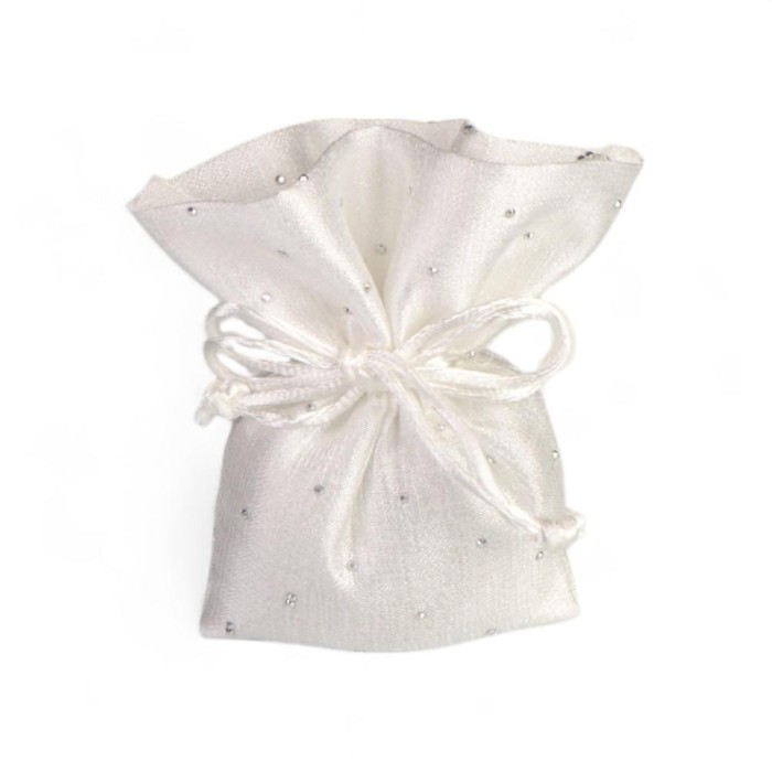 SACCHETTO BIANCO PALLA STRASS 12X12CM